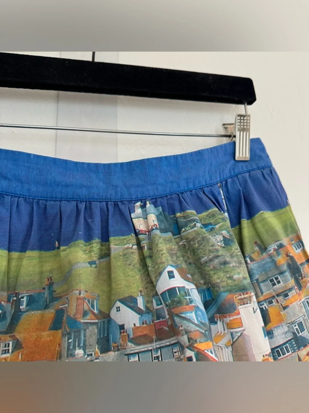 Boden St. Ives Florence Harbour Beach Seaside Scene Printed Pleated A-Line Skirt